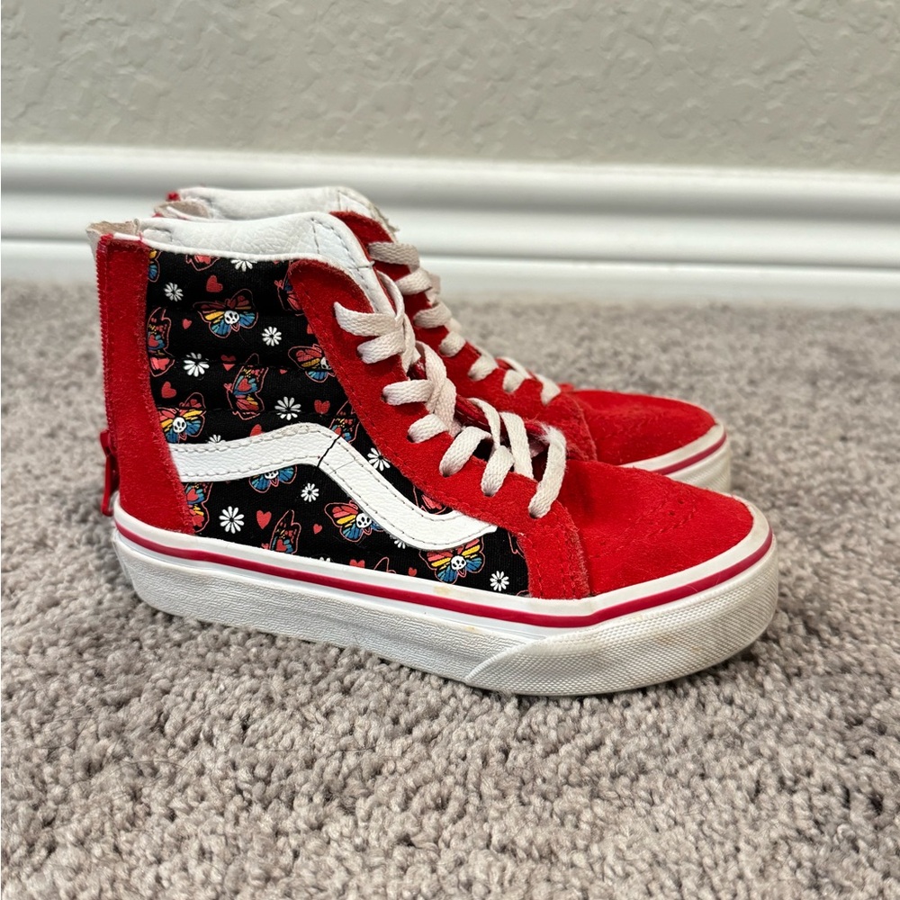 Red and Black High-Top Vans